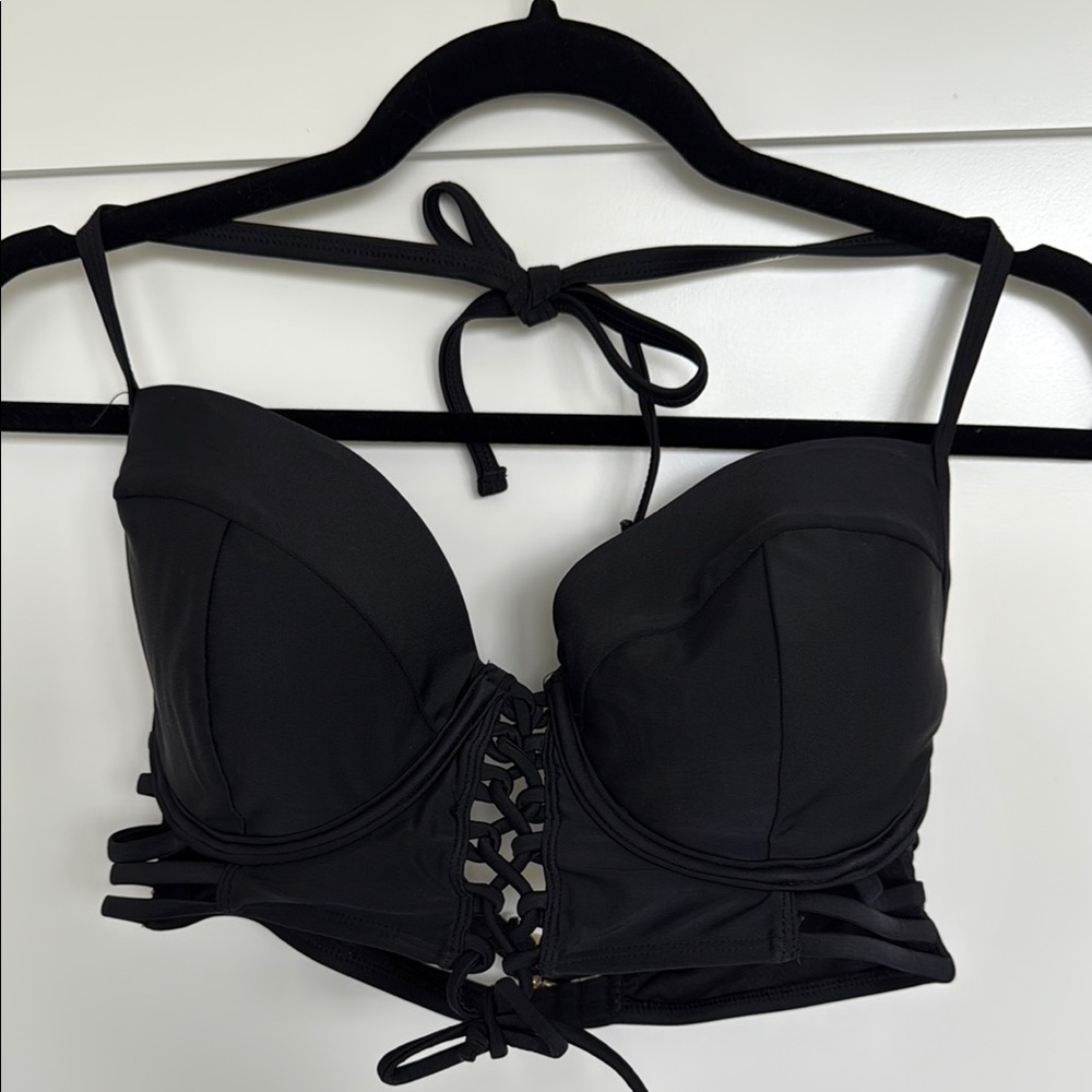 Black Strappy Halter Bikini Top size 34DD